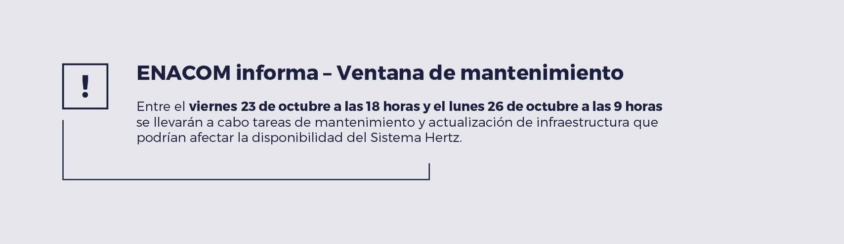 AVISO POR MANTENIMIENTO HERTZ